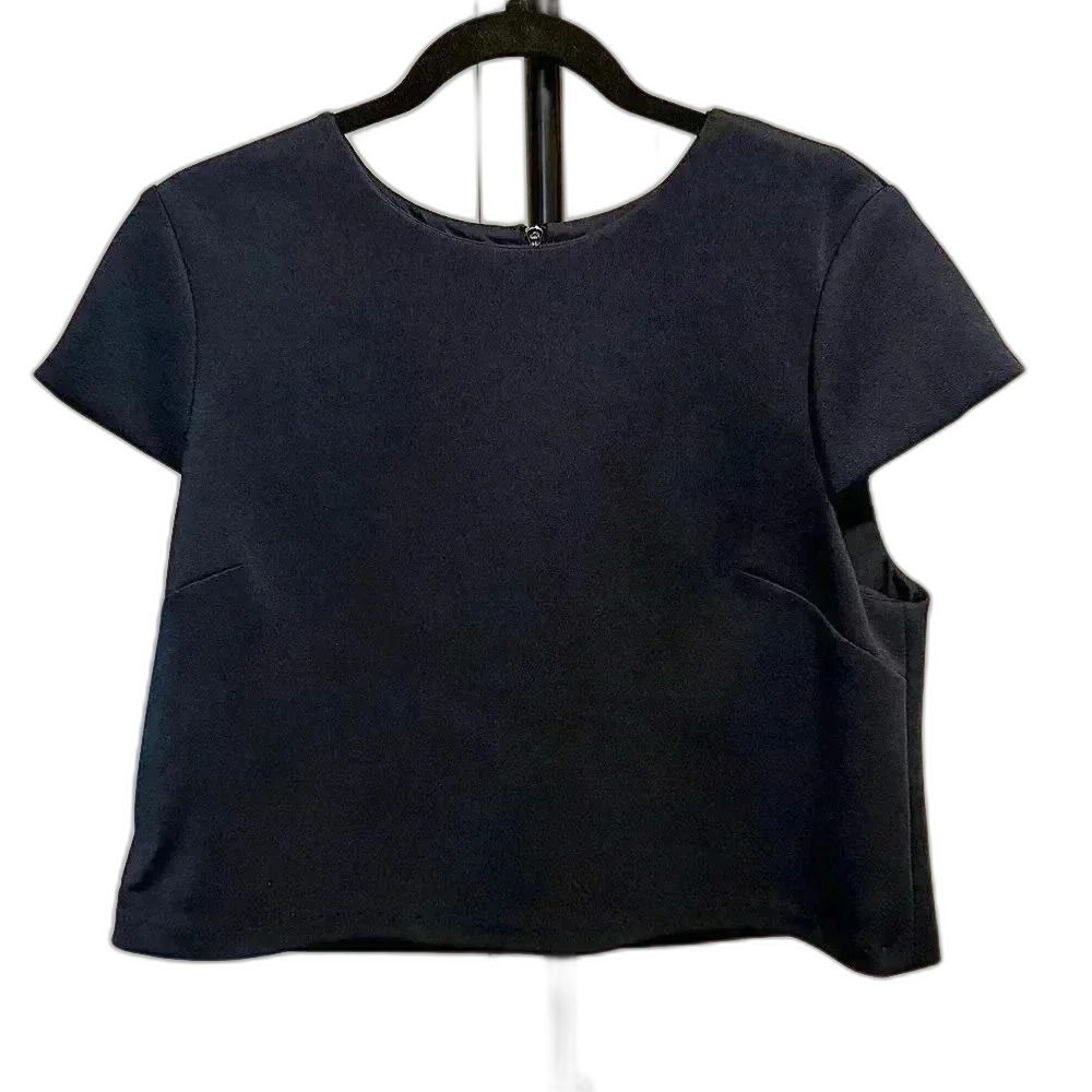 Eliza J Womens 14 Crop Top with Cap Sleeves Blue Scuba/ponte Knit